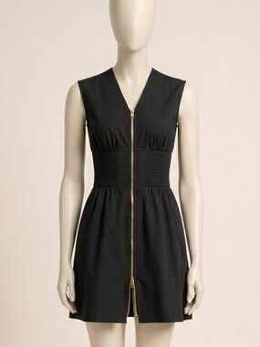Fisoew Black Sleeveless Tank Mini Dress Zip Front V Neck Size M New